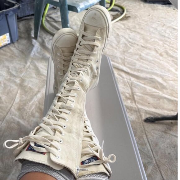 Shoes - 🆕Women & Girls White Canvas Long Rivet Knee High Canvas Boots Punk Style Boots